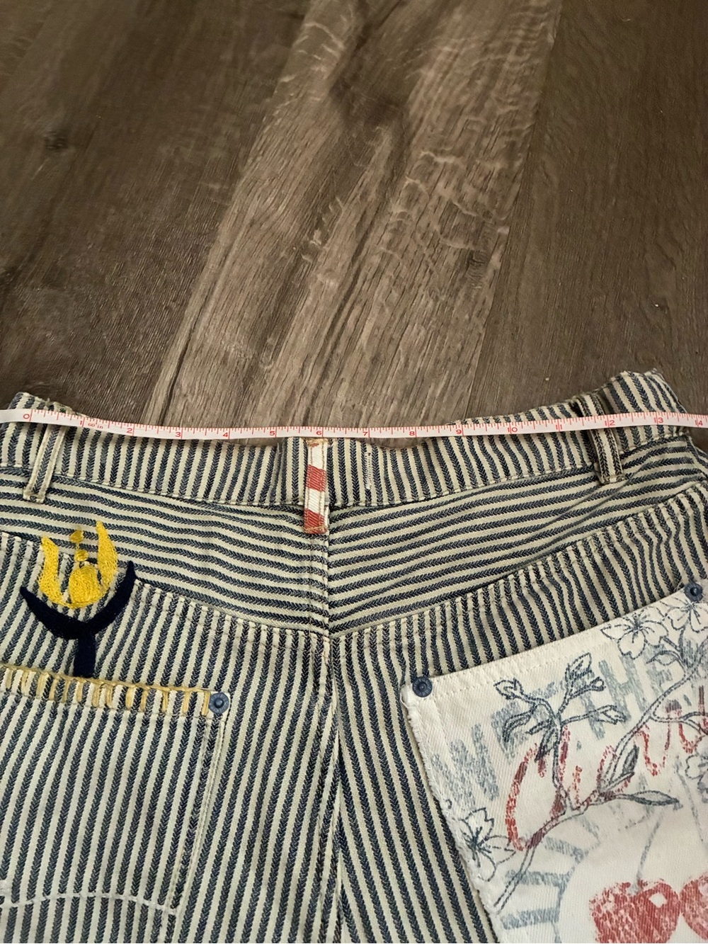Free People Honeybutter Striped Wide Leg Jeans with Yellow & Navy Floral Print - Picture 6 of 11